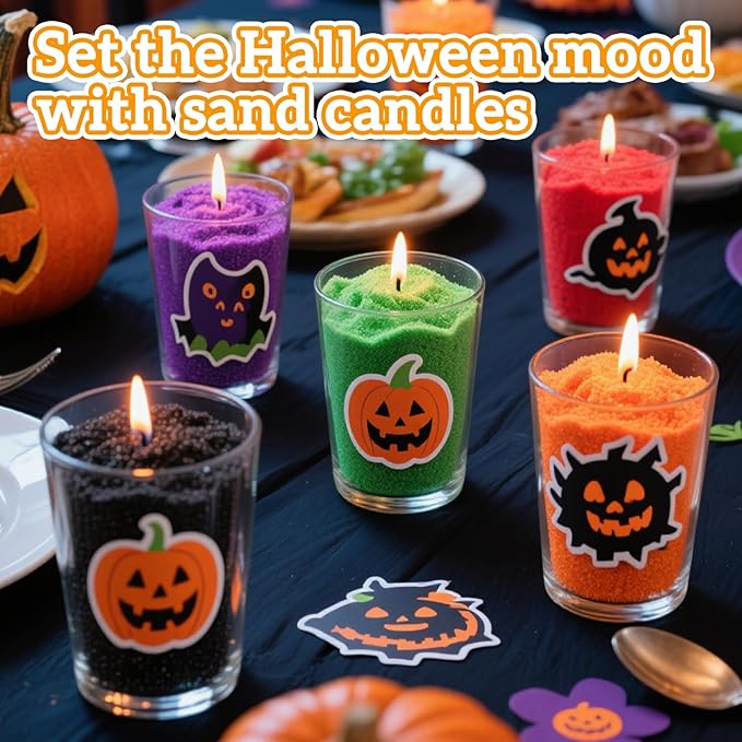Sukh Candles Sand and Wicks for Halloween - 430G(0.94lb) Sand Candles with Wicks Purple, Orange, Black, Red, Green Refillable Candle for Weddings, Parties