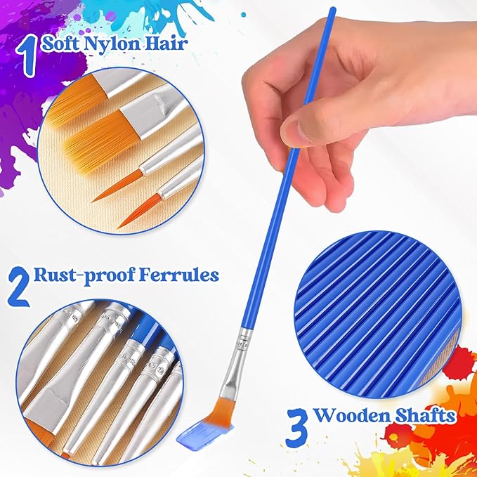 Paint Brushes Bulk, 50 Pcs Nylon Hair Paint Brushes for Acrylic Painting, Craft Paint Brushes Set for Kids Watercolor Face Canvas Detail Painting (Flat and Round)