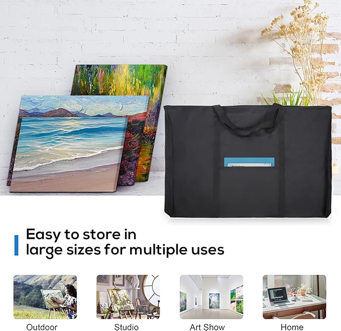 JJRING Dacron Light Weight Art Portfolio Tote Bag, 25'' x 37'' for 24'' x36'' Black Carrying Storage Case For Poster, Sketching, and Drawing