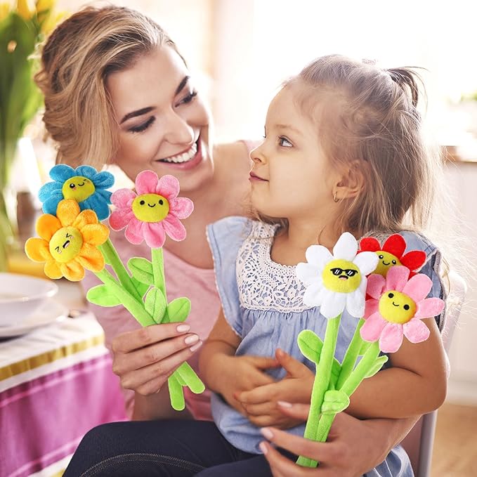 10 Pcs Plush Smile Flower Stuffed Bendable Stems Plush Bouquet Toy Soft Flower 12.6 Inch for Christmas 2025 Mother's Day Girl Girlfriend Wife(Lovely Style)