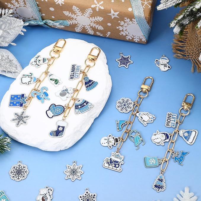 AUGSUN 189 Pcs Christmas Winter Keychain Making Kit, Charm Jewelry Chain 60 Charms 12 Keychain Clips Hooks 15 Extender Chains 100 Jump Ring and Jewelry Plier for DIY Crafts Accessories Holiday Gifts