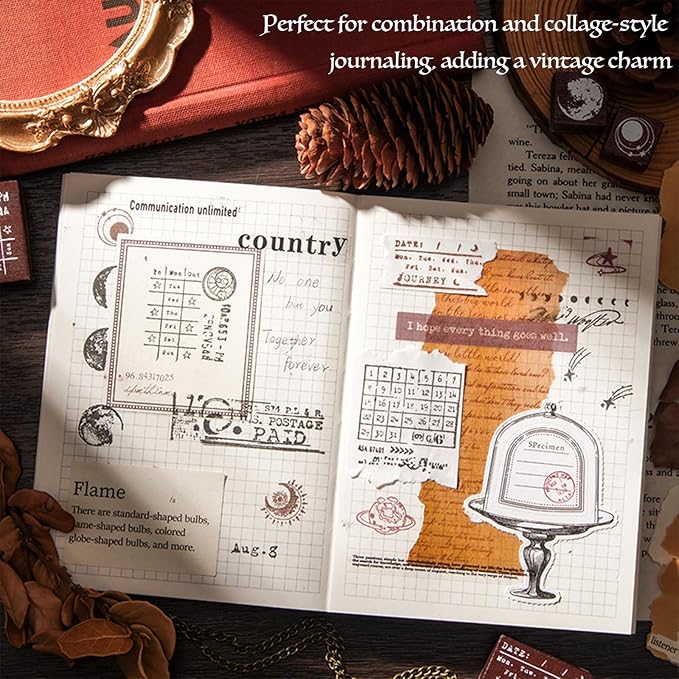 SIBLYMONA 29 Pieces Phases of The Moon Wooden Rubber Stamps Set for DIY Crafting, Decorative Wood Stamps with Moon Patterns, Reusable Rubber Stamp Kit for Scrapbooking & Card Making (Galaxy(29Pcs))