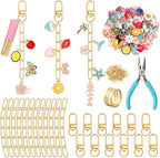 AUGSUN 189Pcs Keychain Making Kit, Charm Jewelry Chain Making Crafts Including 60 Charms 12 Keychain Clips Hooks 15 Extender Chains 100 Jump Ring and Jewelry Plier for Crafts Accessories