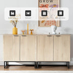 Fluted Storage Cabinet Set of 2,Sideboard Buffet Cabinet with Adjustable Shelves,Multifunctional Console Table with Storage Credenza Accent Cabinet for Living Room, Dining Room, Light Oak