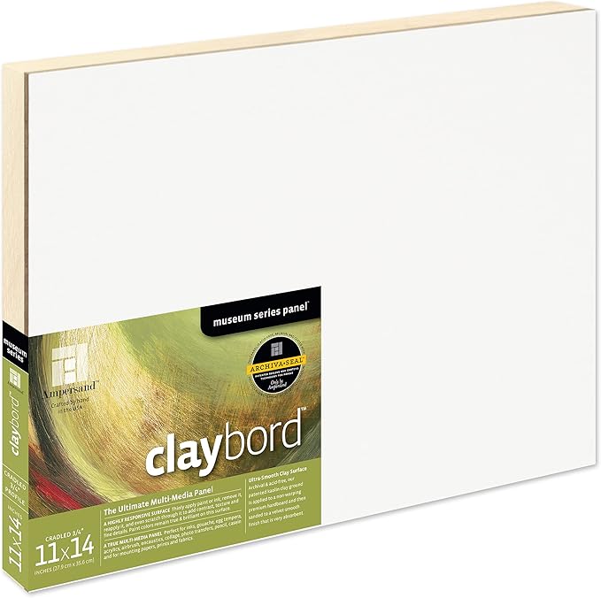Ampersand Art Supply Wood Painting Panel: Museum Series Claybord, 11" x 14", 3/4" Cradled Profile