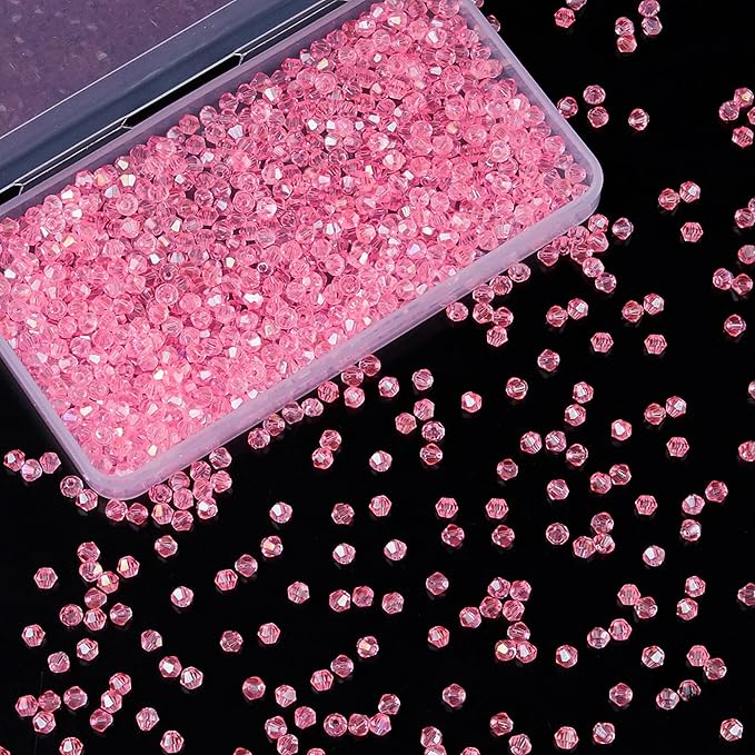 1100PCS 4mm Bicone Crystal Glass Beads for Jewelry Making, Sparkling Mini Beads for Suncatchers, DIY Bracelets & Craft Projects (Light Rose Red)