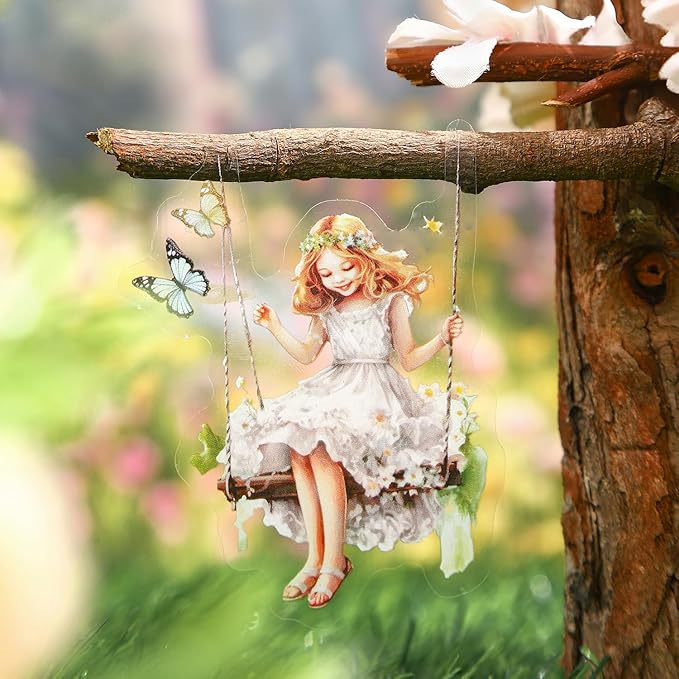 TIAMECH Swing Flower Girl PET Stickers - 60 Pcs Gentle Breeze & Chair Basket Swaying Design, Waterproof Sticker for Journaling & Scrapbooking, Junk Journal Supplies, Ephemera & DIY Crafts