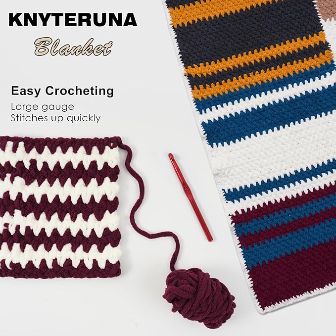 #6 Super Bulky Blanket Yarn for Crocheting - 4 Skeins(Each 10.5oz/300g, 220yds/201m), Chunky Chenille Thick Plush Big Soft Yarn for Crocheting Knitting Blankets, Burgundy