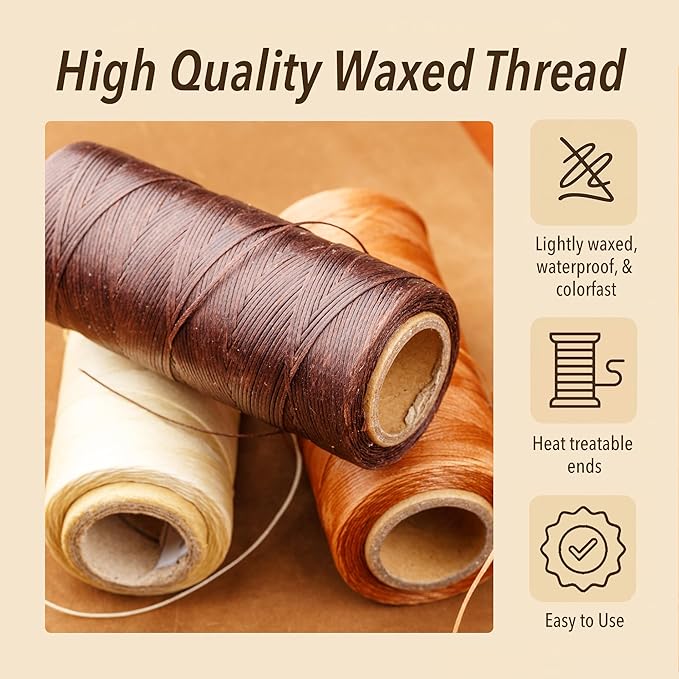 Mandala Crafts Brown Flat Waxed Thread for Leather Sewing - 197 Yds 210D 1mm Polyester Leather Thread String Waxed Cord for Leatherwork, Beading, Bookbinding, Hand Stitching