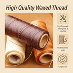Mandala Crafts White Flat Waxed Thread for Leather Sewing - 273 Yds 150D 0.8mm Polyester Leather Thread String Waxed Cord for Leatherwork, Beading, Bookbinding, Hand Stitching