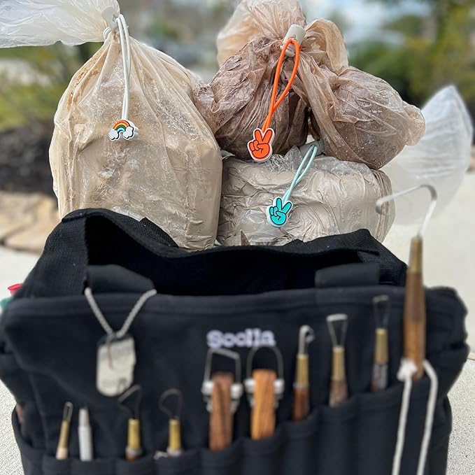 Soolla Studio Ties, Clay Bag Ties & Tool Wraps, 3-Packs, Rainbow, Orange & Blue Peace Signs, Pottery & Ceramic Bag Closure (Mixed)