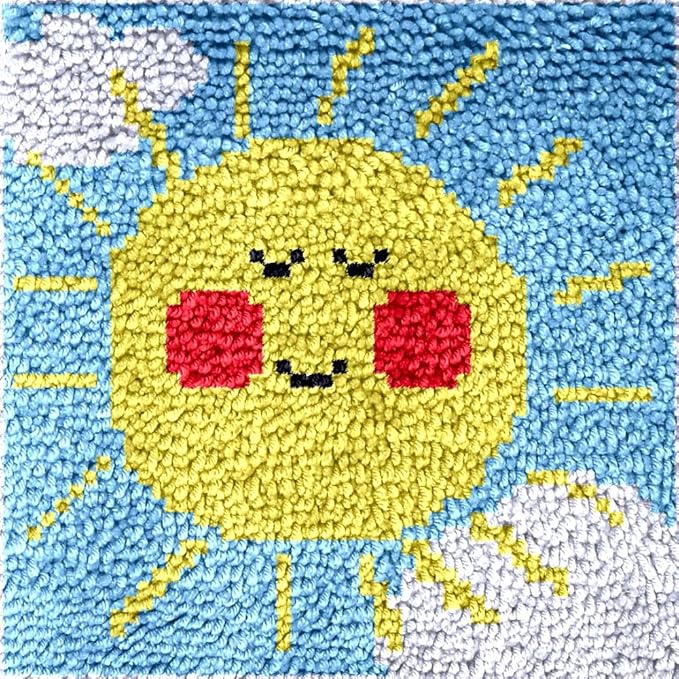 Latch Hook Rugs Kits for Kids Adults Beginners, Dinosaur Owl Smile Star Sunflower Dog Panda Small Large DIY Latch Hook Rug Making Kit for Girls and Boys