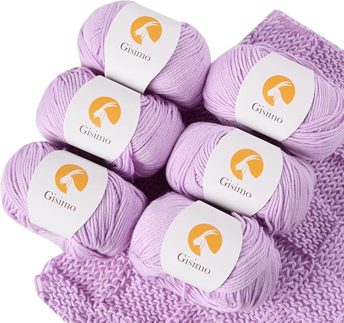 6 Balls Merino Wool Yarn, 12-Ply Luxurious and Soft Yarn for Hand Knitting & Crocheting, 1.76 OZ/50g, 120 yds/110 Meters(Purple,6Balls)