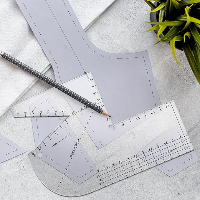 Copkim 2 Pack Boxed Bag Making Template Acrylic Template Patchwork Ruler Sewing Tools Set for Beginners Curve Notion Bag Zip Pocket DIY Sewing