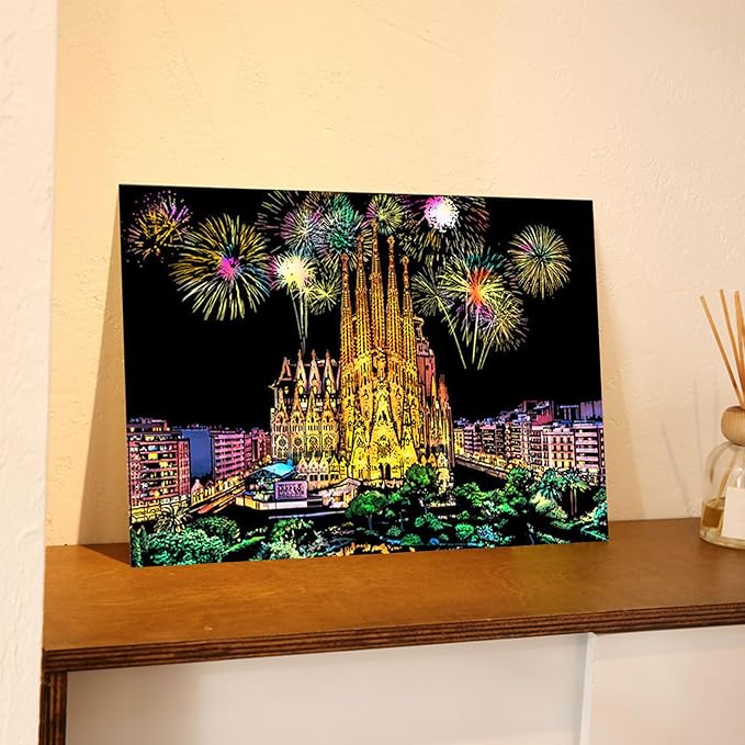 Scratch Art for Adults-Scratch Painting Craft Kit (4 Sheets 16x11 in)|Foil Engraving Art Set|Stress Relief Gift for Travel Lovers,Craft Lovers|Creative Scratch Art Home Decor(City Scape 4)