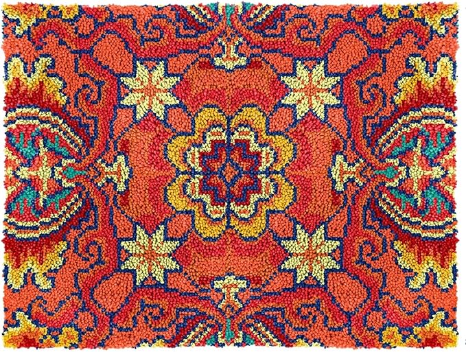 Latch Hook Kits for Adults, Pre-Printed Handmade Rug Crochet Yarns DIY Door Mat Kits for Home Decor Festival Gift 23.6"X15.8" (Flower-F)