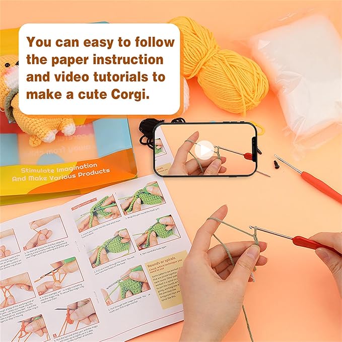 HKEUZEZO Crochet Kit for Beginners, Animal Dog Pattern Knitting Kit for Adults Kids with Step-by-Step Video Tutorials, Yarns Hook Accessories
