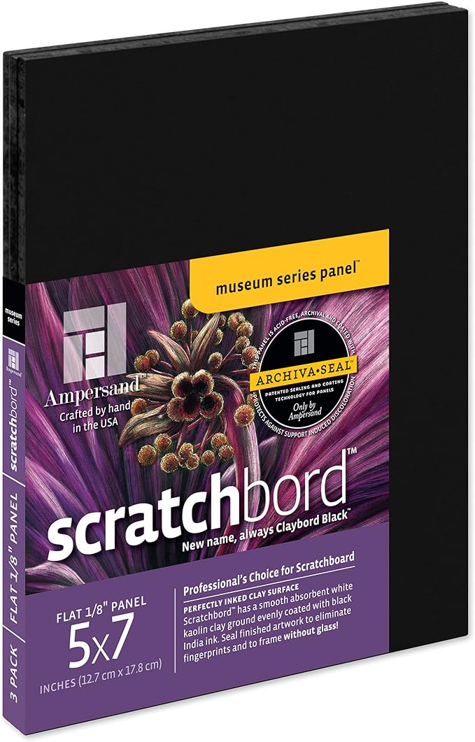 Ampersand Art Supply Scratch Art Panel: Museum Series Scratchbord, 1/8 Inch Flat Profile, 5" x 7" - Pack of 3