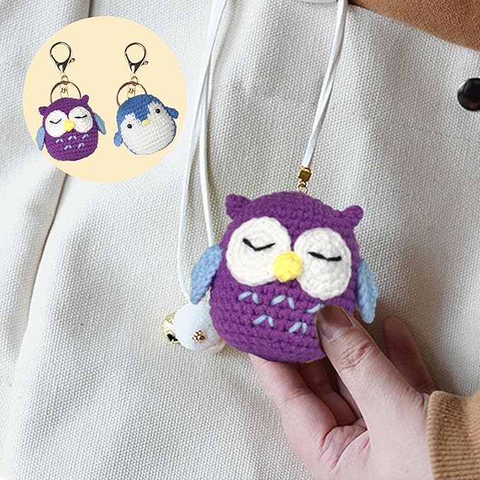 HKEUZEZO Beginners Crochet Kit Animal Knitting Set, 3 Pattern-Owl Penguin Frog Crochet Yarn with Step-by-Step Video Tutorials, Learn to Crochet Kits for Kids Adult