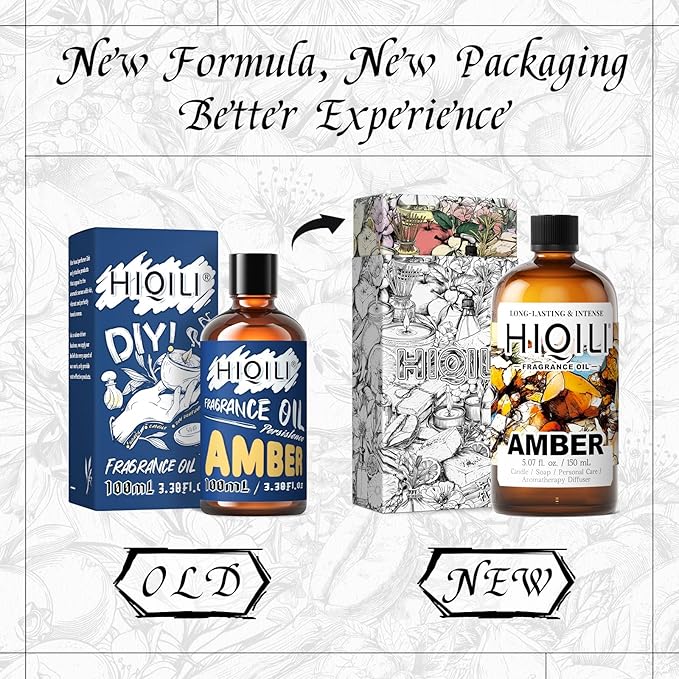 HIQILI Amber Fragrance Oil for Candle, Perfume, Soap Making, Hotel Scents for Essential Oil Diffuser & Aromatherapy - 5.07 Fl Oz