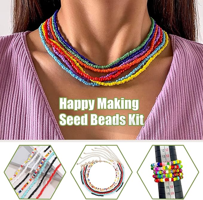 Ybxjges 24000Pcs 2mm Glass Seed Beads Kit, with 28 Colors Small Beads Kit for Girls,Women and Adults,Bracelets, Necklaces,Earring,Jewelry Making Supplies