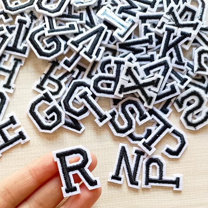1 inch Iron on Letter Patches 78 Pieces, A-Z Embroidered Alphabet Patches for Clothing Jackets Hats Backpacks Jeans Black