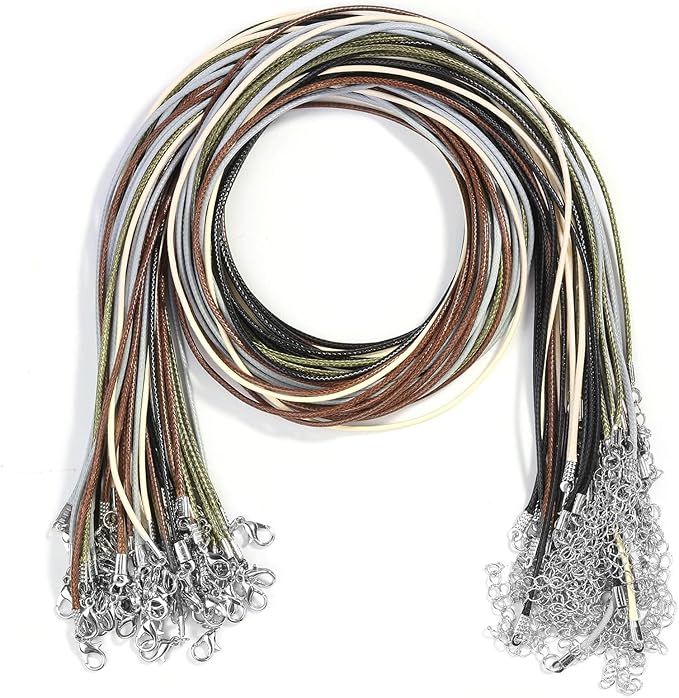 Necklace Cord, Paxcoo 50Pcs Necklace String Rope with Clasp, 24 Inch Waxed Cotton Cord Necklace Bulk for Charms Pendants, Bracelets, Necklaces, Jewelry Making Supplies and Beading Supplies