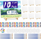10Pack Canvas Boards and Easel Set for Painting,8x10 Inch Art Canvas with 10 Wooden Easels, 24 Brushes, 24 Acrylic Paints,10 Paint Trays,Painting Canvas for Acrylic Oil, Art Crafts,Party Painting Kits