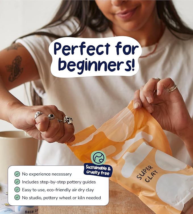 Pott'd Air Dry Clay for Adults and Beginners Home Pottery Kit. DIY Craft Kit Includes: Clay, Tools, Paints, Brushes, Sealant, How-to-Guides