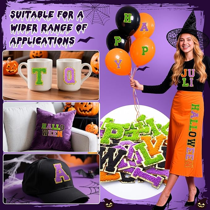 104 Pcs Halloween Patches Chenille Letter Patches Self Adhesive Halloween Stick on Patches for Clothing,A-Z Varsity Letter Stickers Embroidered Appliqué Sew on Patches for Hats Backpacks Jackets