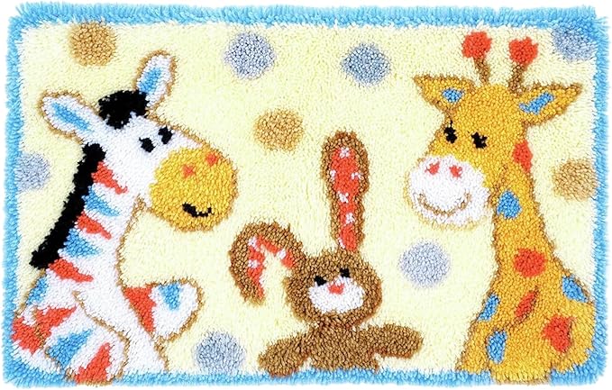 kingsea Latch Hook Kits DIY Crochet Needlework Crafts Color Printed Rug Cover Cushion Carpet, Latch Hook Kits for Adults Teen Home Decoration, Giraffes - 20"X 15"