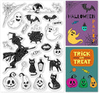 ORIGACH Silicone Clear Stamps - Witch, Ghost, Cat, Bat, Pumpkin Reusable Stamps for Card Making, Scrapbooking & DIY Halloween Décor - 6.3x4.3inches