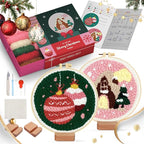 yuegool 2PCS Christmas Punch Needle Decoration Kit,Easy DIY Punch Needle Embroidery Kit for Beginners Adults Kids Including Patterns, Tools, Yarns, Hoop, Instruction, Bracket Art Craft Supplies