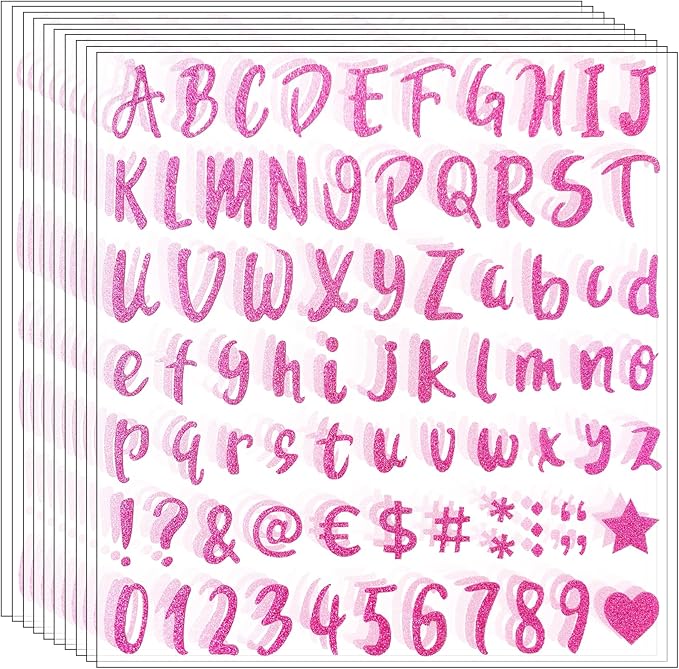 810 Pieces 10 Sheets Self-Adhesive Glitter Letter Stickers, Alphabet Number Stickers for Mailbox, Notebook, Window, Classroom Decor, Door, Business, Address Number (Pink,1 Inch)