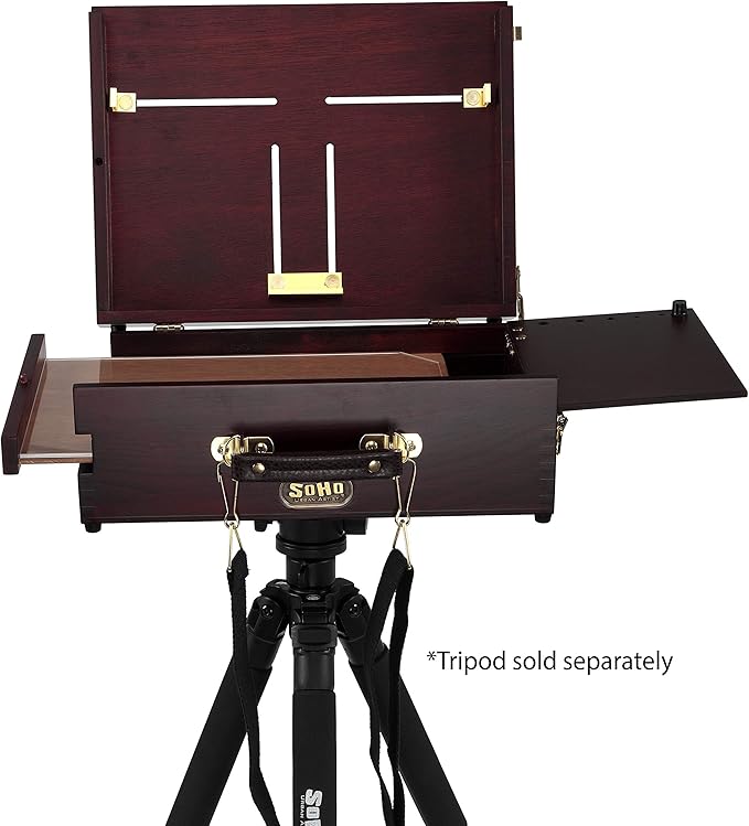 Soho Urban Artist Scout Pochade Box for Plein Air Painting Easel with Storage, Lightweight & Portable, Mahogany Finish