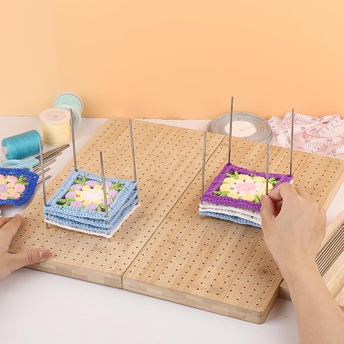 OGANAZI 15" Foldable Crochet Blocking Boards for Crochet Projects, Wooden Granny Square Blocking Board with 30 Pegs, Handcrafted Knitting Blocking Mat, Ideal Crocheting Accessories Gift for Crocheters