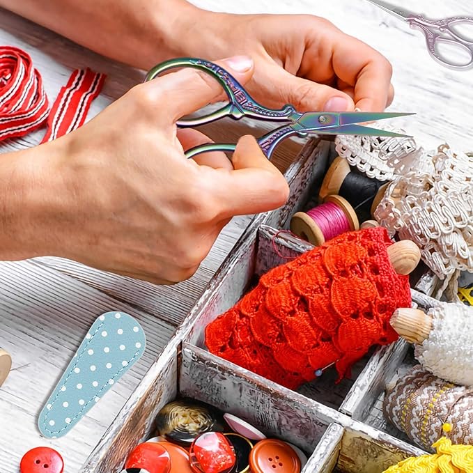 BIHRTC Stork Scissors with Leather Cover Stainless Steel Crane Design Sewing Embroidery Household Scissors for Sewing Crafting Art Work Threading Needlework Knitting