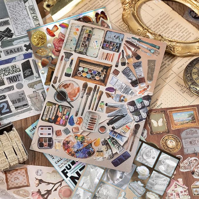 2 Pack Y2K Foil Sticker Books | 60 Vintage Cut-Out Stickers for Scrapbooking, Junk Journals & DIY Crafts - Glossy/Matte/Textured Styles