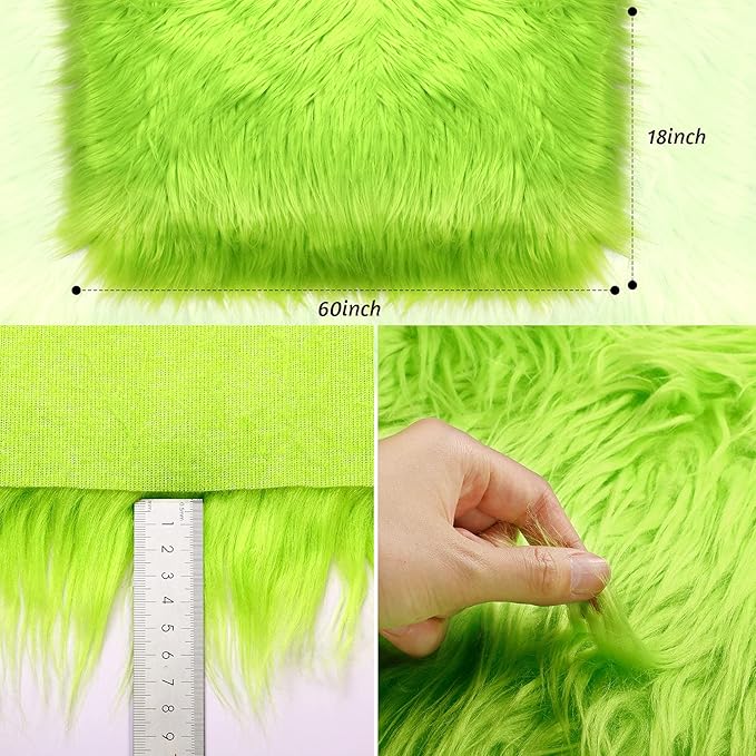 Tatuo 60 x 18 Inch Green Faux Fur Fabric Christmas Fluffy Fuzzy Craft Fake Fur Cuts Shaggy Synthetic Plush Patch Sewing DIY Winter Halloween Costume Gnome Beard Miniature Dolls Rugs Mats Gift