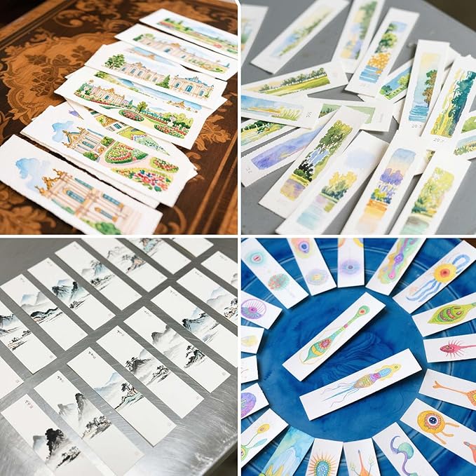 50 PCS Watercolor Paper Blank Bookmarks 1.9" x 7.8", 100% Cotton 140lb/300gsm Watercolor Paper Cards for DIY Classroom and Gifts Tags