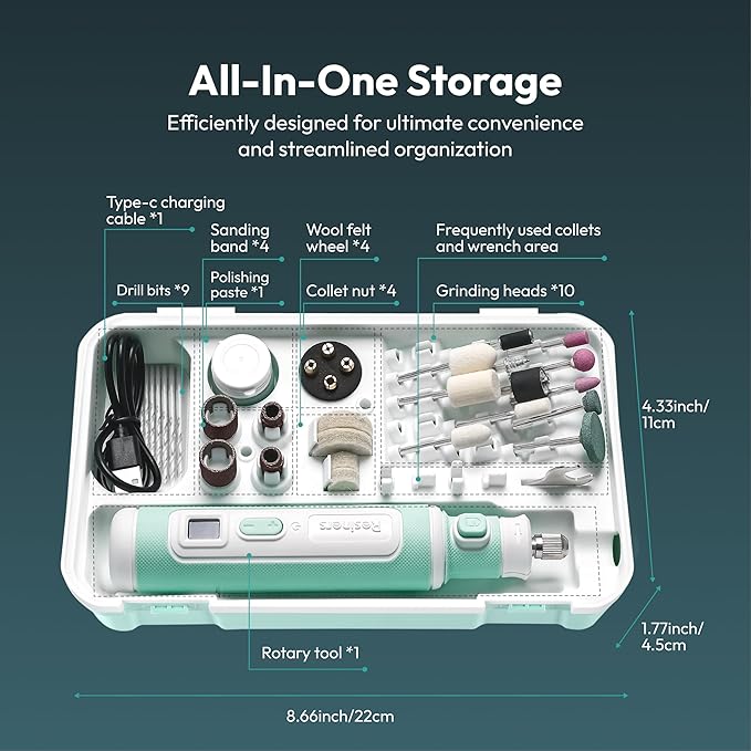 Resiners Cordless Rotary Tool Kit, Resin Drill & Polishing Kit, 8-Speed Adjustable, Type-C Charging, 52pcs Electric Jewelry Making Kit for Drilling, Polishing, Sanding, Grinding DIY Crafts