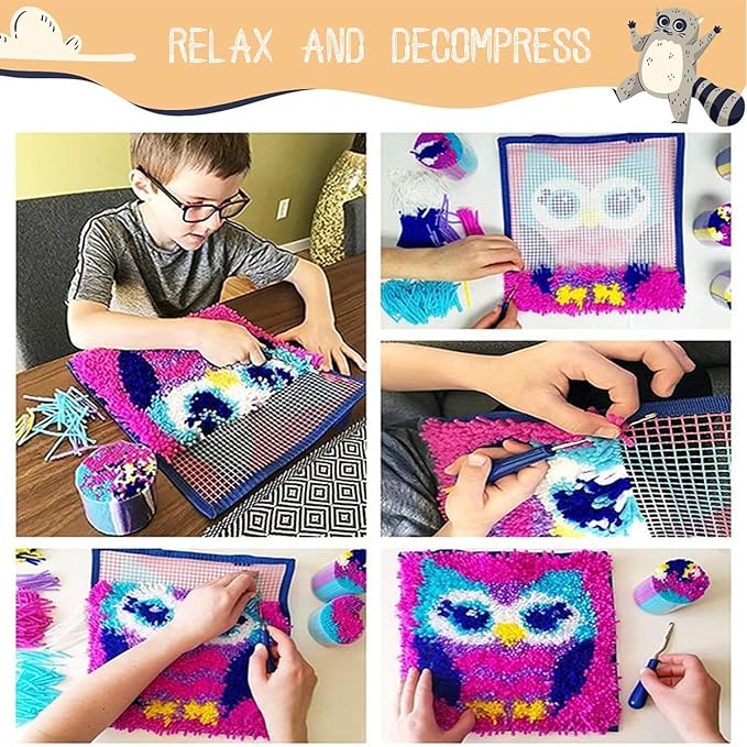 Latch Hook Kits for Adults - DIY Latch Hook Rug Kits for Kids, Crochet Kit for Beginners, Rug Making Kits with Printed Canvas, Gift Packaging. Lion Pattern (15x21 Inch)