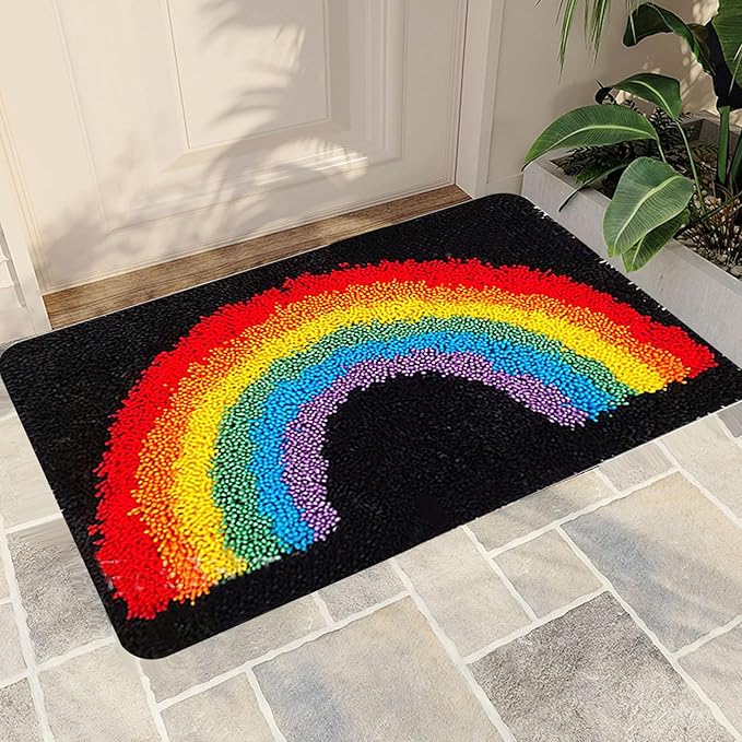 kingsea Latch Hook Kit for Adults, DIY Crochet Yarn Rug with Pattern Printed Latch Hook Rug Kit for Teen, Latch Hook Kit for Beginners, Rainbow, 20" x 13"