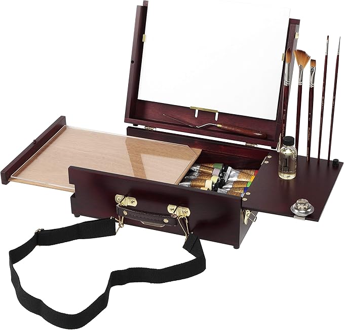 Soho Urban Artist Scout Pochade Box for Plein Air Painting Easel with Storage, Lightweight & Portable, Mahogany Finish