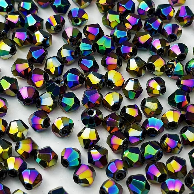 500pcs 3mm Bicone Glass Crystal Beads for Jewelry Making, Faceted Bicone Glass Spacer Beads for Bracelet Earring Necklace DIY Craft(Rainbow)