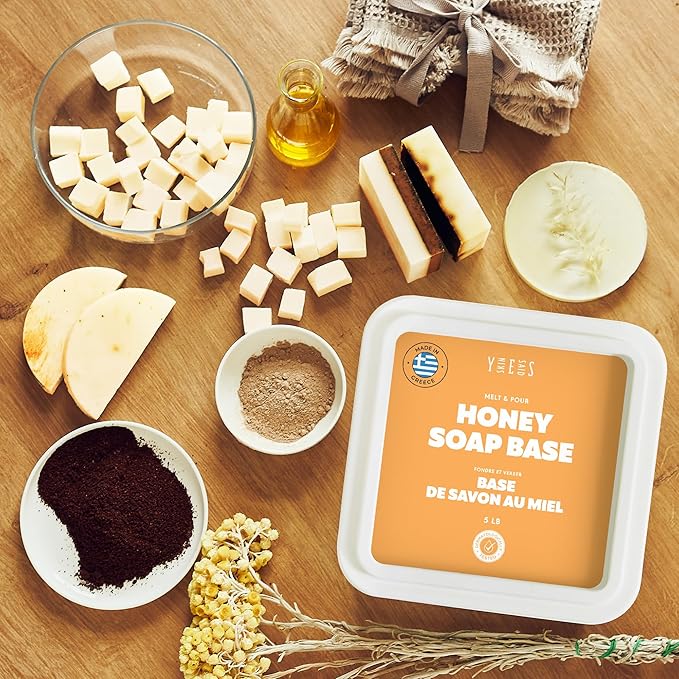 5Lb Honey Soap Base - Melt and Pour Soap Making Supplies - SLS/SLES Free, No Palm Oil, Natural with Organic Honey - Rich in Antioxidants, Hydrating, Perfect for Handmade Projects