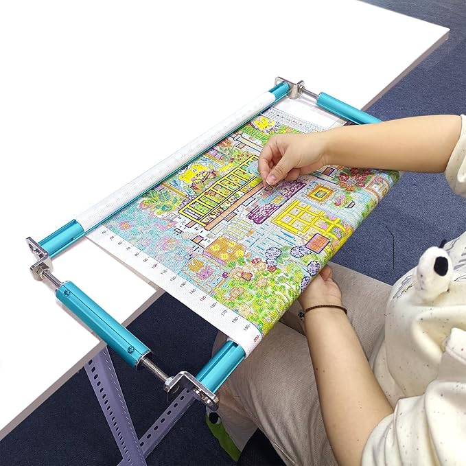 Couple Embroidery Art Embroidery Clip Frame 60cm Cross Stitch 4 Slot Presser Heavy Duty Embroidery Bandage Embroidery Frame Needlepoint Frame Embroidery Scroll Frame Embroidery Frames (Blue)