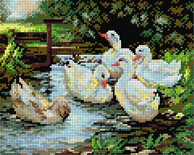 Wizardi Needlepoint Canvas for halfstitch Without Yarn After Aleksander Max Koester - Landscape with Ducks 2111H Orchidea