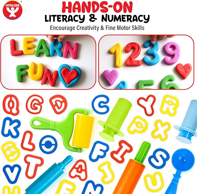 Dough Extruder Set for Kids + Dough Alphabet & Numbers Cutter Set - (46 pcs) - Educational Clay Tools for Learning, Counting, and Crafting – Strong and Durable