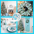 Huwena 200 Pcs Winter Wooden Snowflake Craft Beads Blue White Snowman Round Loose Spacer Beads with Holes for Christmas Winter Necklace Earring Jewelry Making Crafts DIY